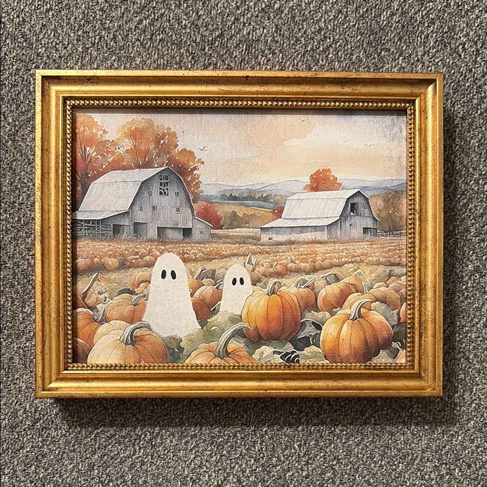 Viral Golden Framed Ghosts and Pumpkins Art Halloween Spooky Decor Painting 👻